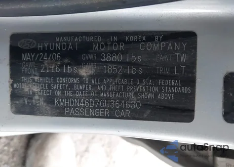 2006 Hyundai Elantra Gls/Limited из США, поврежденный, VIN KMHDN46D76U364630